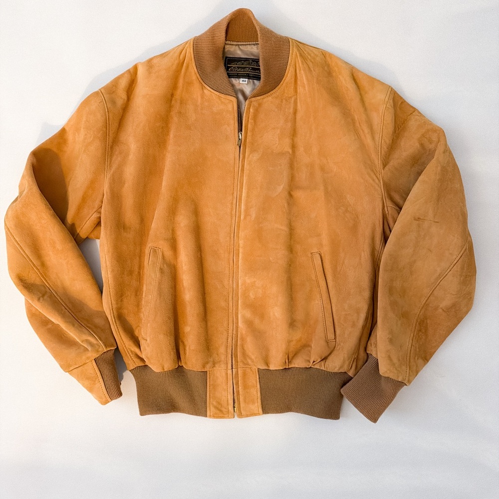 Vintage Eddie Bauer Suede Bomber Jacket Tan Brown Leather Coat Men’s